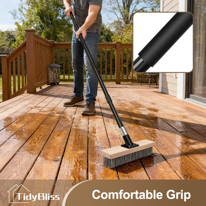 TidyBliss Stainless Steel Wire Scrub Brush with Long Handle, Heavy Duty Stiff Metal Broom Scrubber, Outdoor Moss Removal for Concrete Floor, Deck, Garden, Patio, Roof, Brick, Garage, Swimming Pool