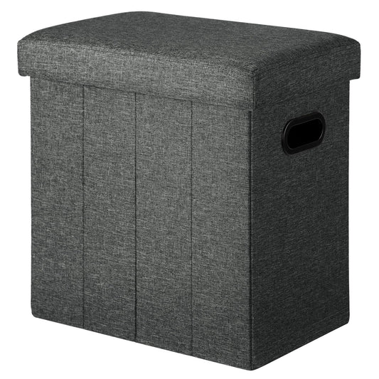 COSYLAND Tall Ottoman with Storage - 42x27x42 CM Slim Ottoman Footrest Foot Stool, Folding Small Ottoman Bench Seat with Handles and Lid for Narrow Space Beside The Sofa/Coffee Table (Black Gray)