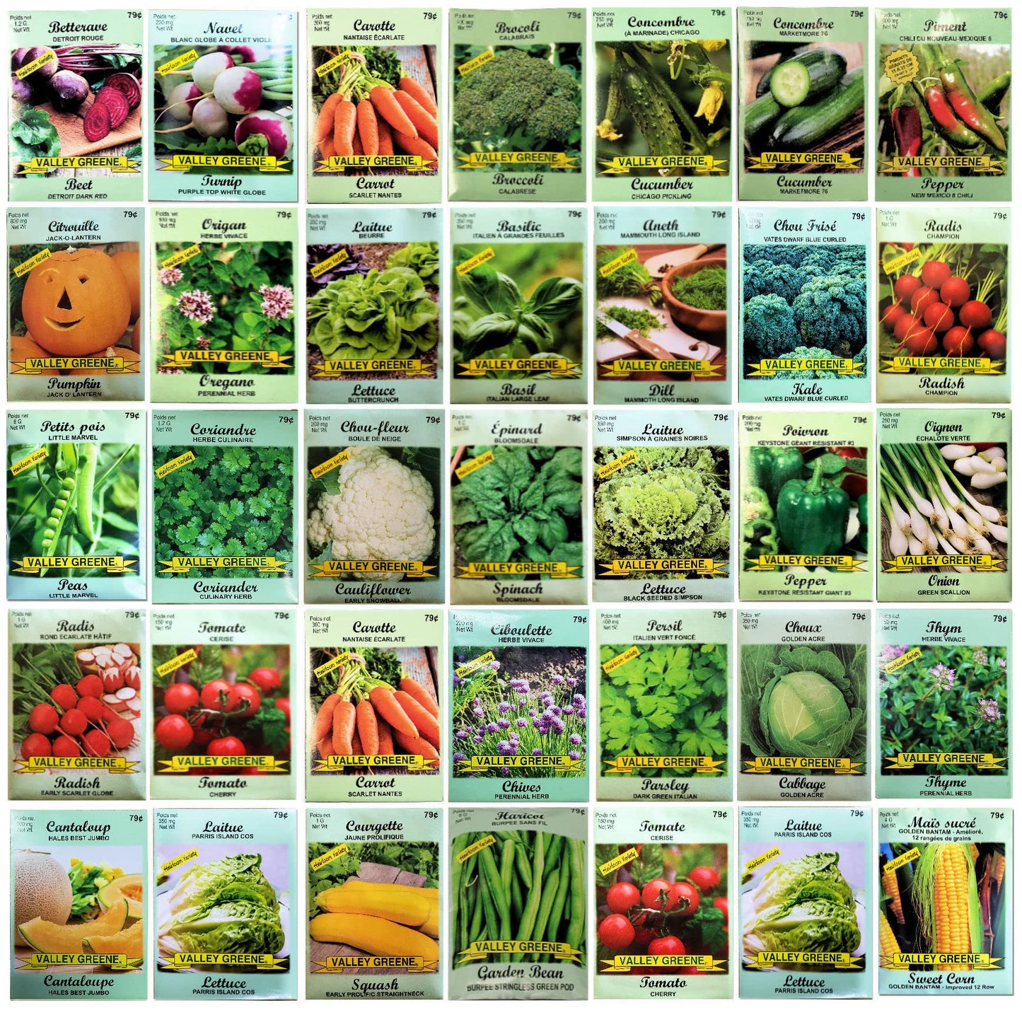 PZ 35+2 Packs Vegetable & Herb Seeds, Heirloom Seeds Packets + 37 Tags Over 6000 +Seeds 100% Non-GMO. Sachets de graines potagères (35+2)