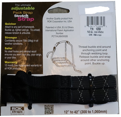 ROK Straps ROK-10358 Black/Reflective 12" - 42" Pack Adjustable Stretch Strap