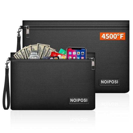 Noiposi Fireproof Document Bags (2 Set, 4500℉), 14.17"x10.43" FirePoof Storage & Water-Resistant Pouch for Important Papers, 11" x7.67" Fire Proof Money Bag for Cash | Passports | Valuables