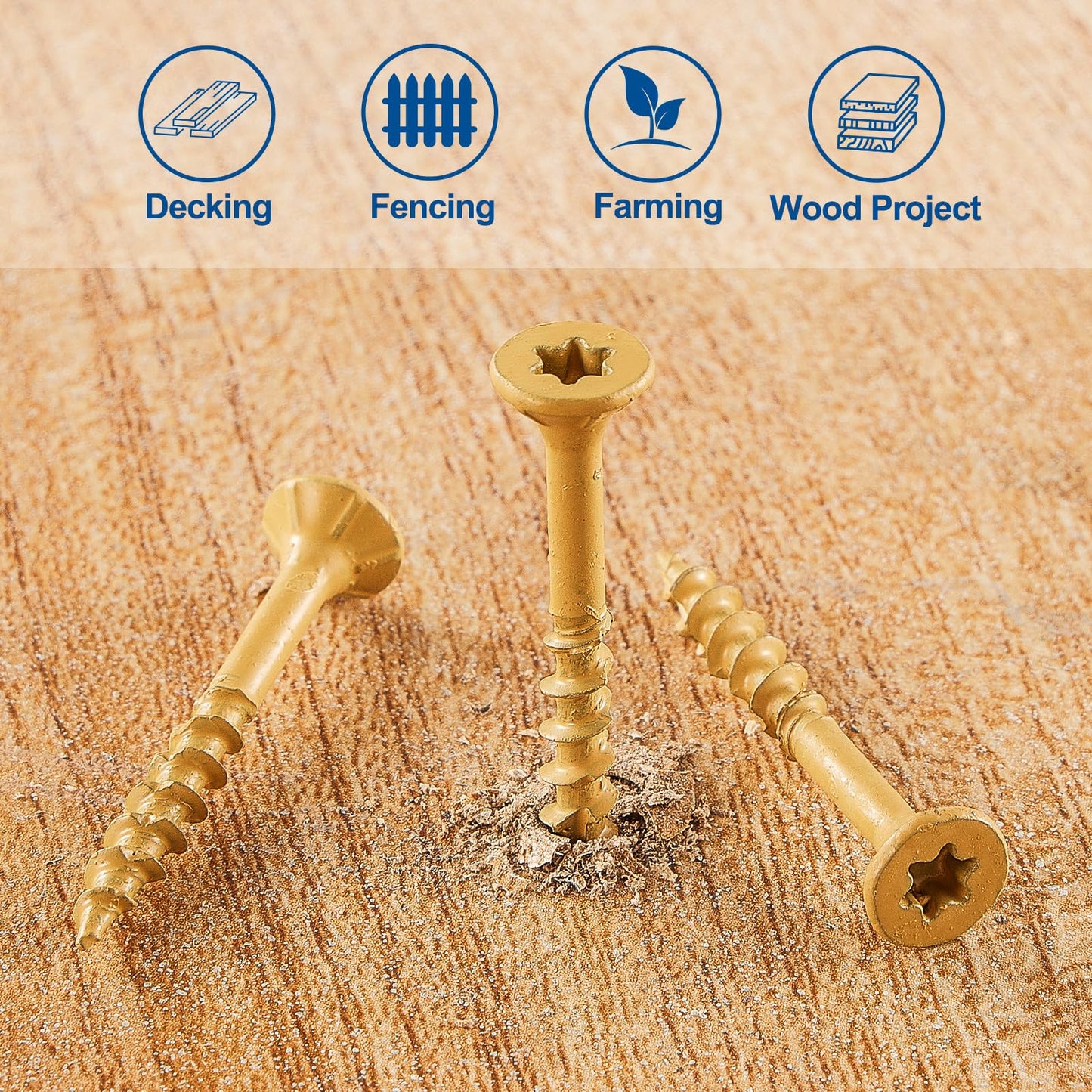ANCHOREASE Wood Screws #8×2", 300 Pcs, Deck Screws, Rust Resistant, Exterior Epoxy Coated, Outdoor Decking Screws, Torx/Star Drive Head Deck Screw, 2 Pcs T25 Star Bit Included, Tan