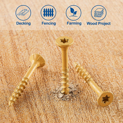 ANCHOREASE Wood Screws #8×2", 300 Pcs, Deck Screws, Rust Resistant, Exterior Epoxy Coated, Outdoor Decking Screws, Torx/Star Drive Head Deck Screw, 2 Pcs T25 Star Bit Included, Tan