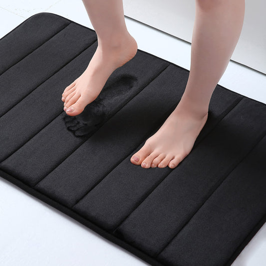 OLANLY Soft Memory Foam Bath Mat, Non-Slip and Super Absorbent Bathroom Mat, Machine Washable Quick Dry Bath Mats for Bathroom, Shower, and Tub, 20" x 30", Black