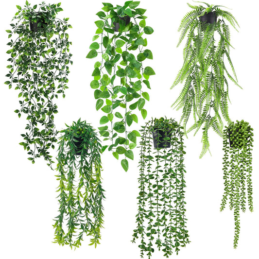 Der Rose 6Pcs Fake Plants Hanging Artificial Vines Faux Hanging Plants for Bookshelf Bathroom Kitchen Outdoor Decor Indoor