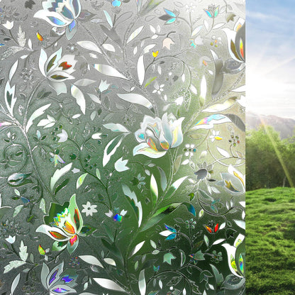 rabbitgoo Privacy Window Film, Decorative Stained Glass Film, Sun Blocking Window Cling, Removable Static Cling Vinyl Glass Sticker for Home, Bathroom Door, Tulip Flower, Clear, 60x200cm