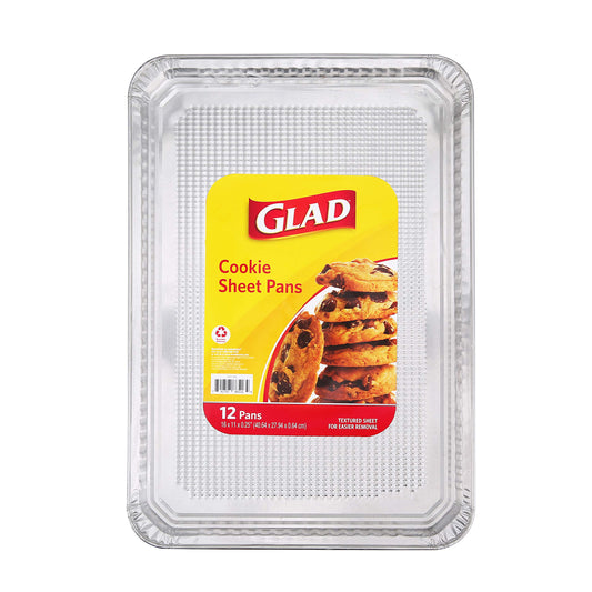 Glad Disposable Bakeware Aluminum Rectangular Cookie Sheets for Baking and Roasting, 12 Count-16" x 11" x 0.25" - Textured, Made from Aluminum - Baking Sheets, Baking Pans, Foil Cookie Sheet