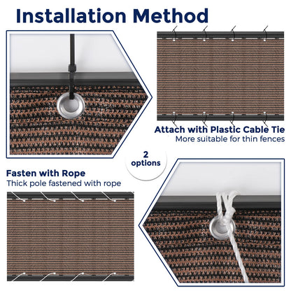 Duerer Balcony Screen Privacy Fence Cover 3' x 16.5' Brown Fence Netting Mesh Shade Cloth Fabric UV Protection for Apartment Balcony Railing Porch Outdoor, Backyard, Patio, Included Cable Ties Rope
