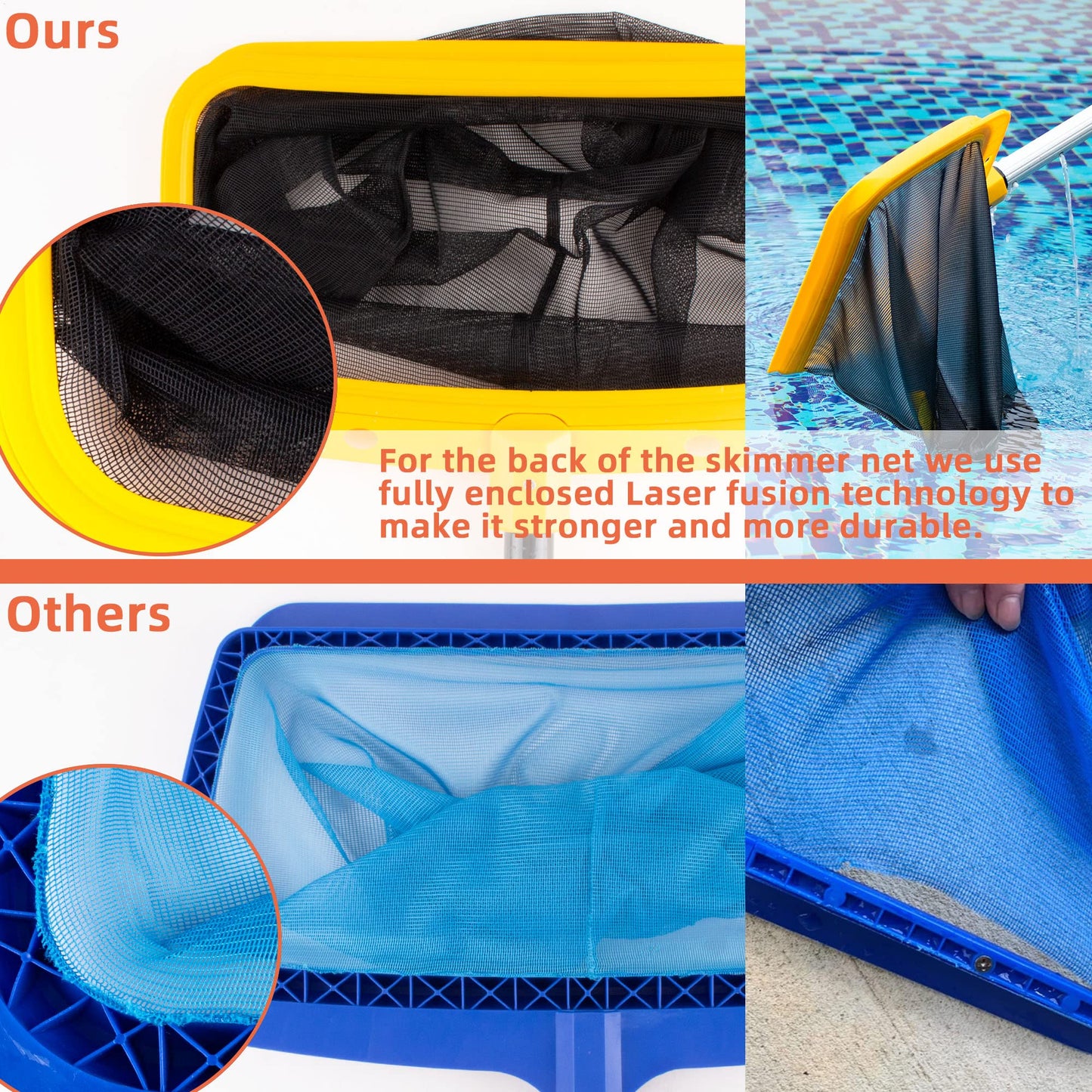 Pool Skimmer Net – Larger Capacity Yellow Pool Leaf Net for Swimming Pool Cleaning,Easily Removes Leaves, Debris from Pools, Hot Tubs, Ponds and Fountains (No Pole Included)