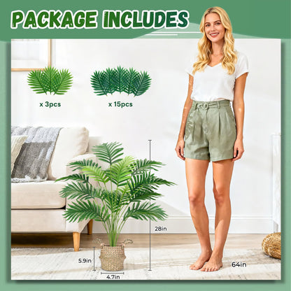 Der Rose Fake Palm Tree 28Inch Tall Fake Plant Potted Faux Areca Artificial Tree with Hand-Woven Baskets with Handles for Indoor Outdoor Home Office Bedroom Porch Balcony Boho Decor