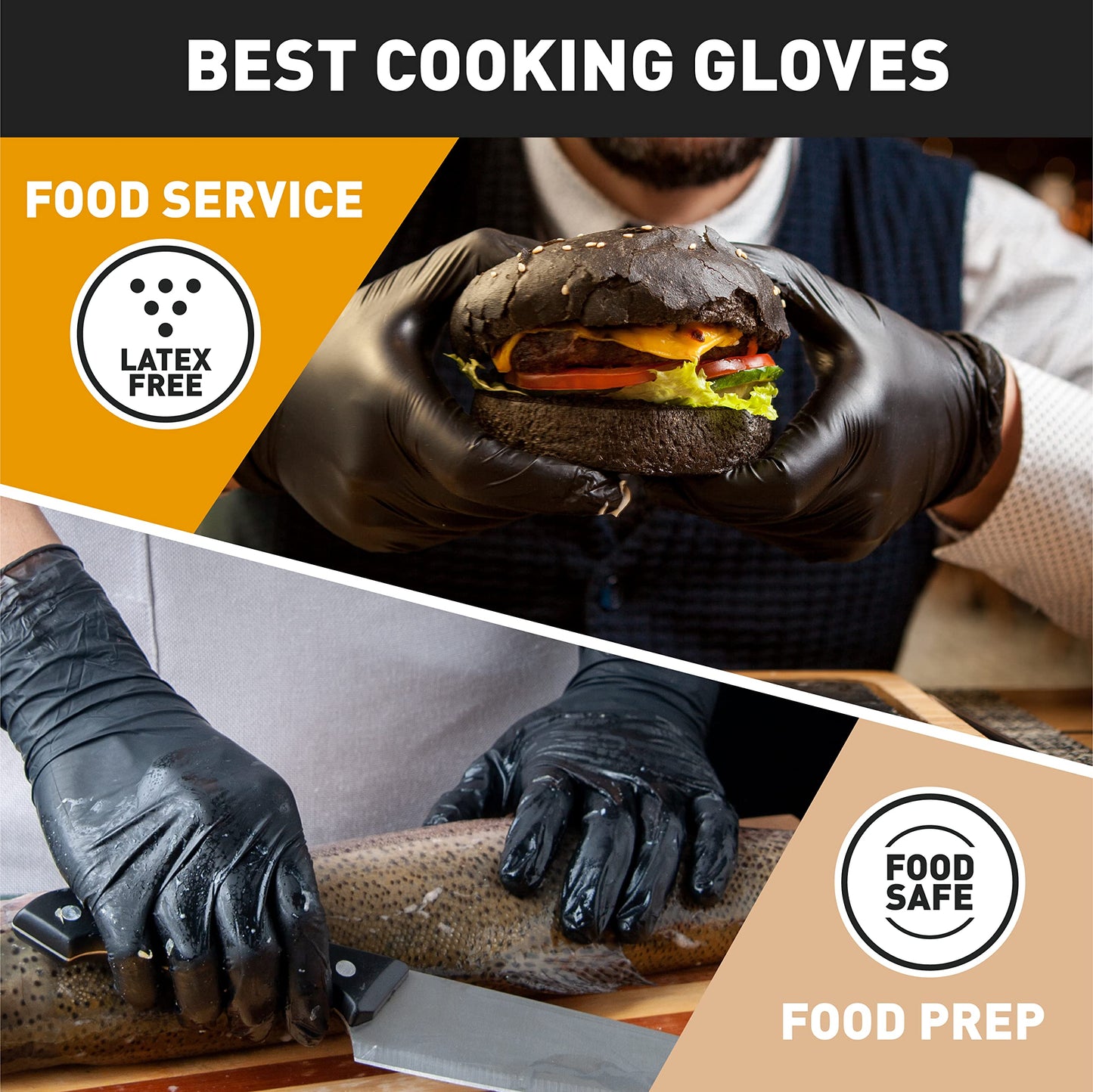 OKIAAS Black Disposable Gloves XL|Latex-Free Vinyl Gloves for Household, Food Handling, Lab Work and More|X-Large,100 Counts/Box