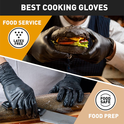 OKIAAS Black Disposable Gloves XL|Latex-Free Vinyl Gloves for Household, Food Handling, Lab Work and More|X-Large,100 Counts/Box