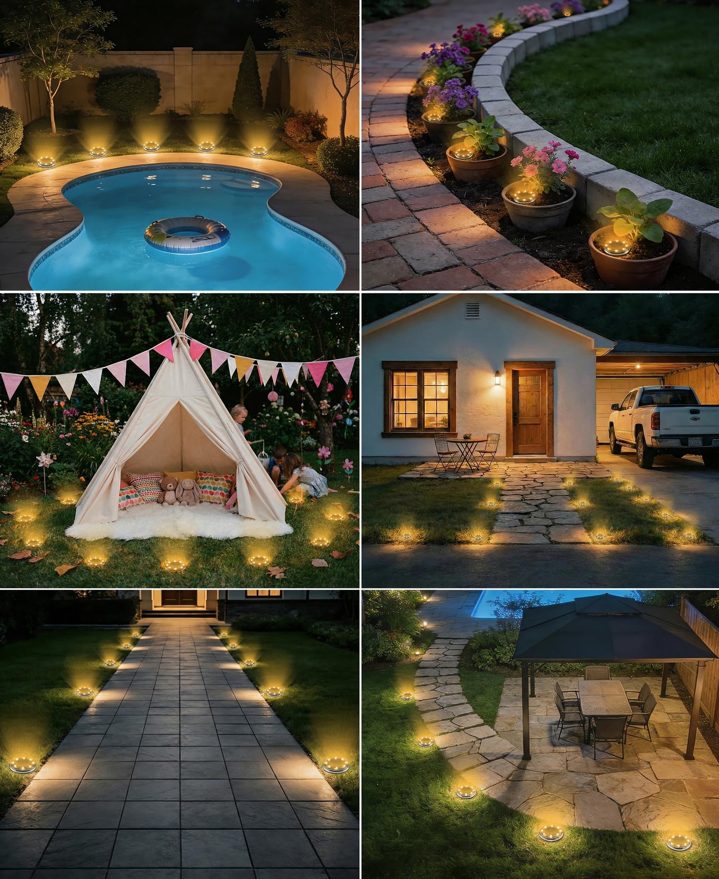 LOTMOS Solar Ground Lights Outdoor, 8 Pack 8 LED Garden Lights Solar Powered, Waterproof Pathway Disk Lights, Mini Puck Landscape Lighting for Pool Walkway Lawn Driveway Patio Yard, Warm White