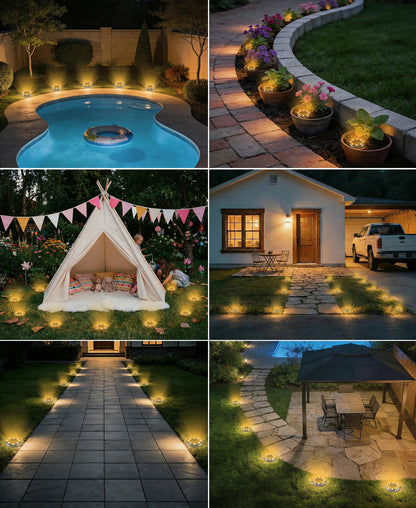 LOTMOS Solar Ground Lights Outdoor, 8 Pack 8 LED Garden Lights Solar Powered, Waterproof Pathway Disk Lights, Mini Puck Landscape Lighting for Pool Walkway Lawn Driveway Patio Yard, Warm White