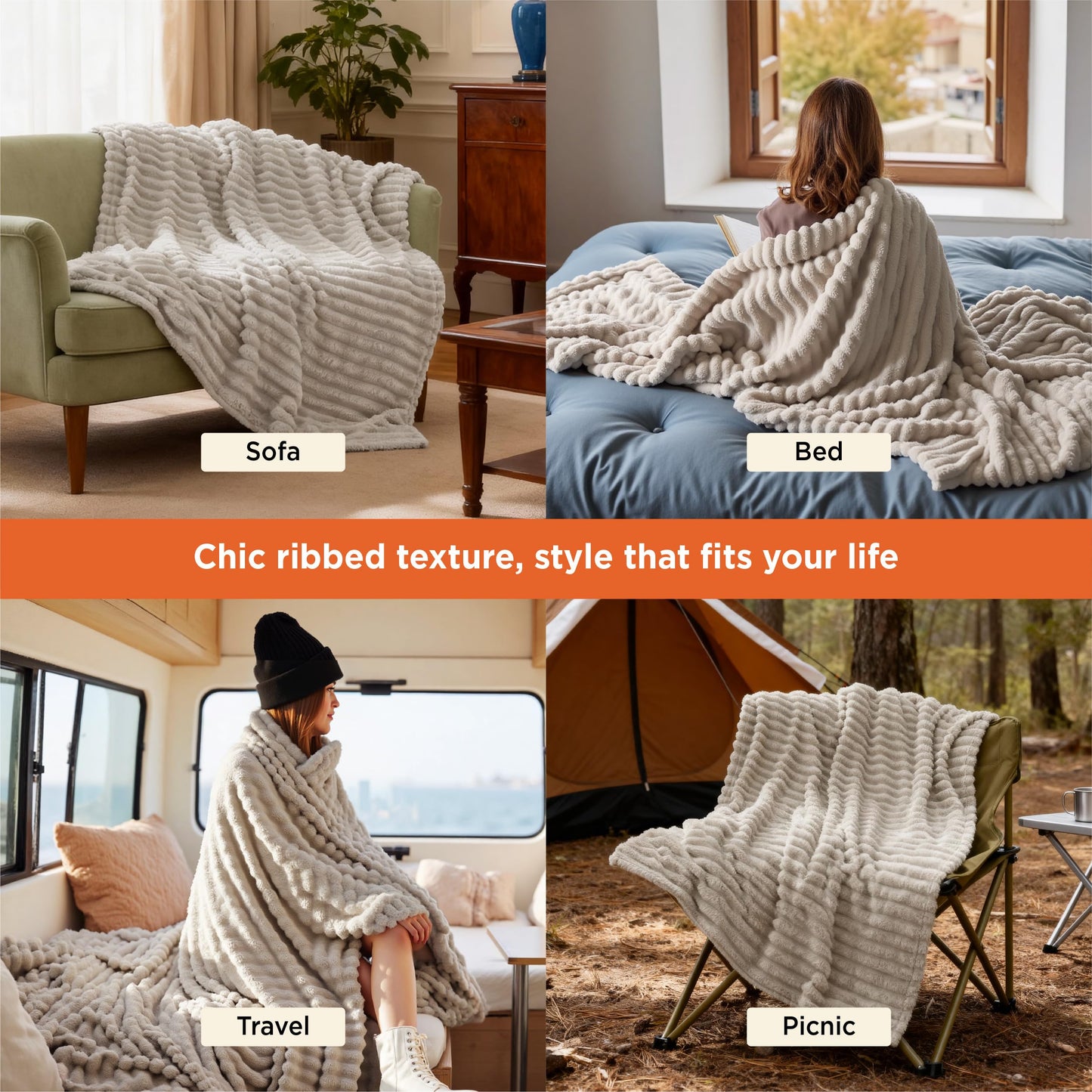 Bedsure Linen Throw Blanket for Couch - Living Room Decor, Birthday Gifts for Women, Soft Fluffy Fleece Cozy Fuzzy Plush Warm Minky Blanket, Spring Decor, Gifts for Men, Beige, 50x60''