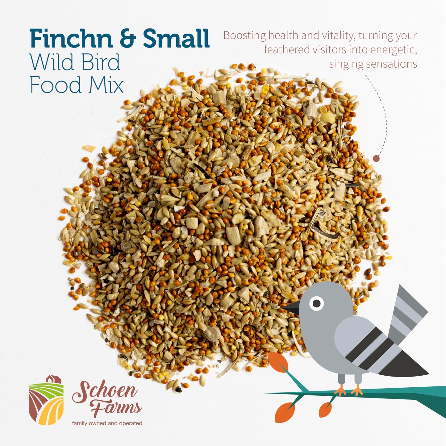 Schoen Farms Finch & Small Bird Seed Mix – 4.54 kg Bag – Shell-Free Wild Bird Food for Finches, Chickadees, Siskins & Songbirds – Grown in Canada