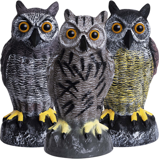 Galashield Owl Decoys to Scare Birds Away Plastic Owl Statue for Garden and Outdoors (Set of 3)