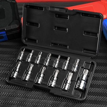 EPAuto Torx Bit Socket Set T8-T60-13PC, Cr-V Star Socket Kit with Case